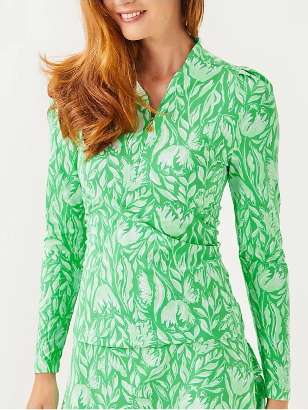NWT Lilly Pulitzer Sania Half Zip UPF 50+ in Fauna Green Tulip To Tango - Sz XS
